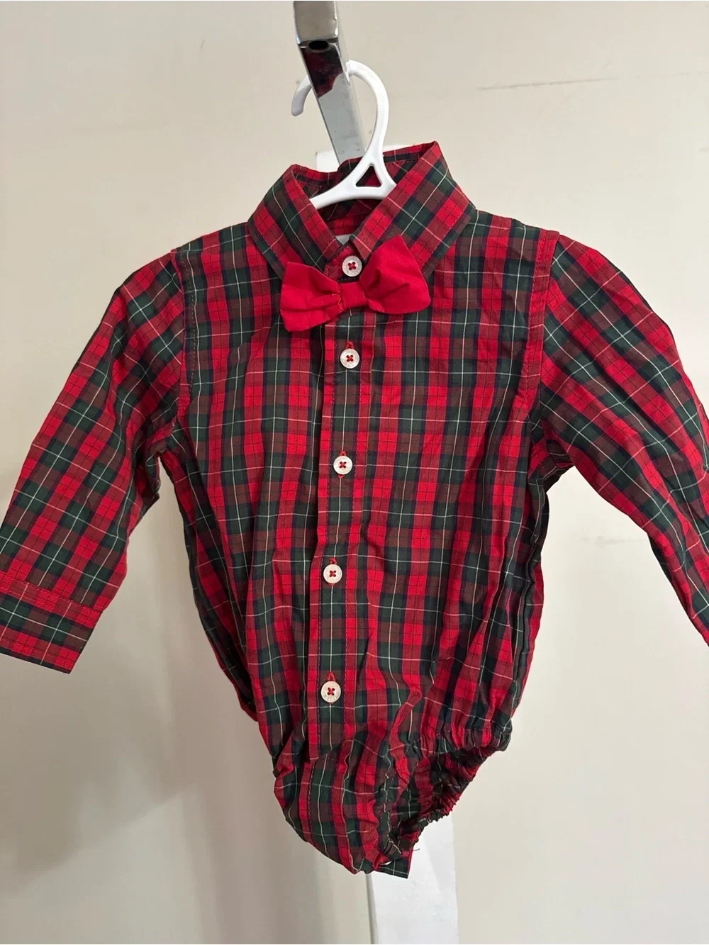Hartstrings Holiday Plaid Bodysuit with Bowtie